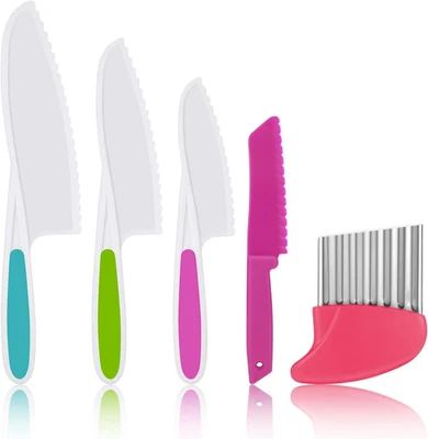 AKLAMATER 5PCS Kitchen Safety Knives for Kids, Children'S Cooking Knives in 4 Sizes, Plast