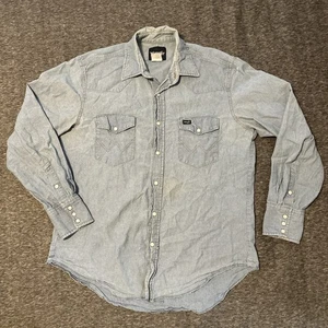 Camisa Wrangler Western Vintage Azul Denim Perla Desteñida a Presión Años 80 Mediana Grande - Imagen 1 de 17