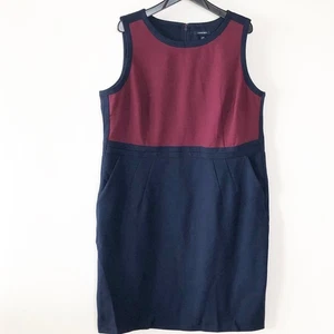 Lands End Size 22W Sheath Dress Burgundy Blue Pockets Stretch Sleeveless NEW - Picture 1 of 5