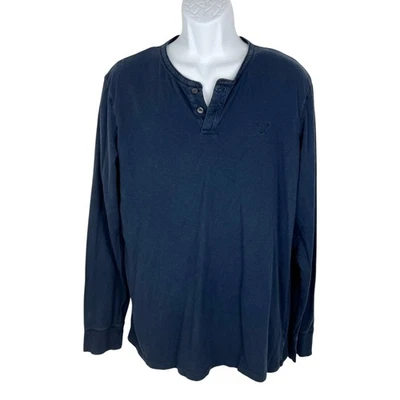 American Eagle Long Sleeve Shirt Men Large Tall Blue Henley Pullover Legend T - Image 1 of 4