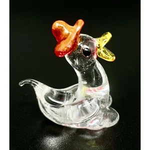 Miniature Art Glass Duck in a Hat Figurine, Lampwork, Handcrafted Blown Glass - Picture 1 of 2