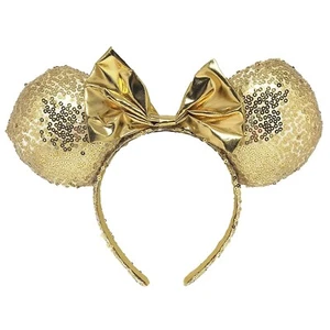 Disney Minnie Mouse Sequin Ear Headband with Bow, Gold - NEW - Picture 1 of 2