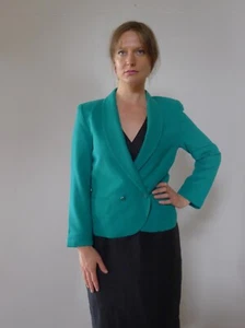 Vintage 80s S turquoise green 100% wool tuxedo womens coat jacket ‘Sportscraft' - Bild 1 von 8