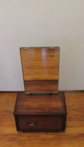 Vintage Mid Century Modern Walnut Shaving Dresser Mirror with 2 Drawers - Picture 1 of 18