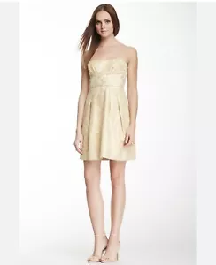 BCBG MAXAZRIA Metallic Gold Bamboo Floral Jacquard MABEL Pleated Party Dress 4 - Picture 1 of 10