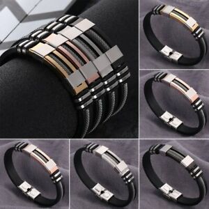 Punk Mens Stainless Steel Leather Bracelets Wristband Cuff Bangle Fashion Gift