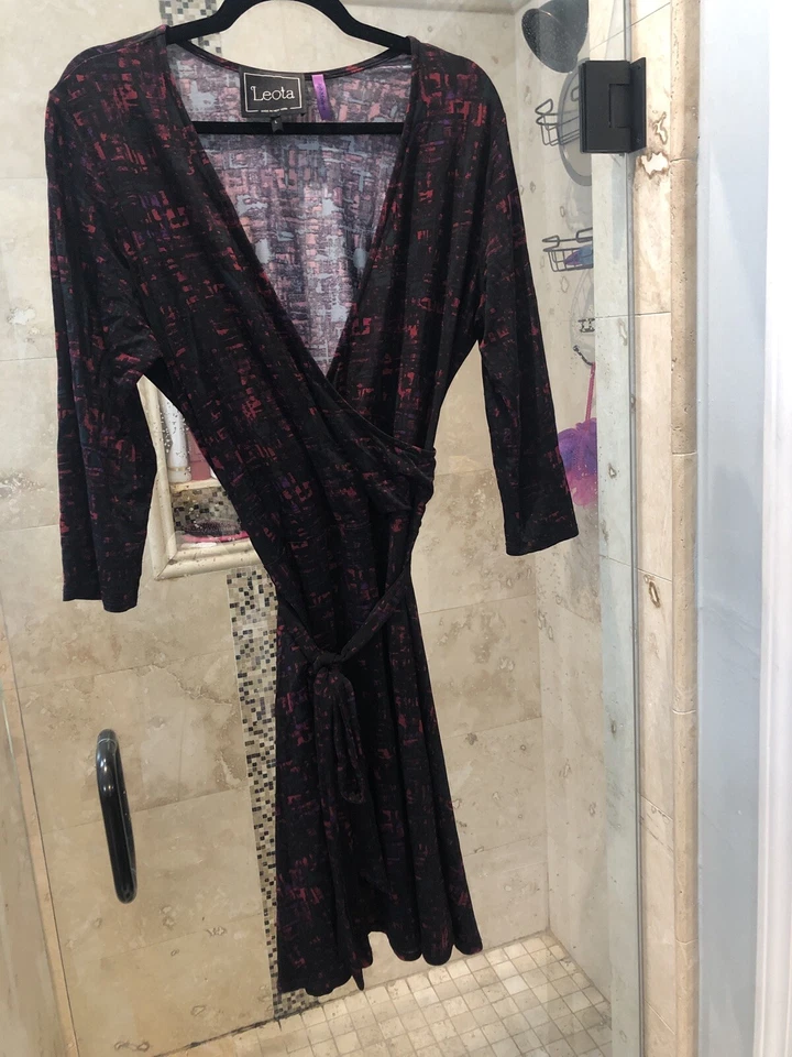 Leota  Dress Moc Wrap  L Holiday Career Black Red Fit Flare High Modern - Изображение 1 из 4