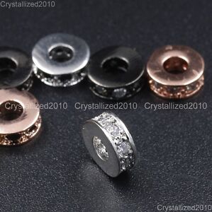 Zircon Gemstones Pave Rondelle Bracelet Connector Charm Beads Silver Gold Rose