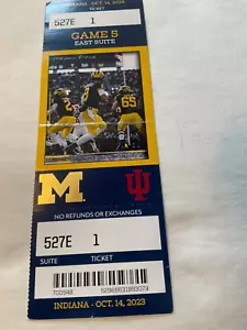 2023 University Michigan vs Indiana Football E. Suite Ticket JJ McCarthy Picture - Picture 1 of 3