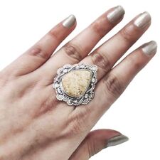 NATURAL FOSSIL CORAL GEMSTONE 925 SILVER HANDMADE HUGE COCKTAIL WOMENS RING