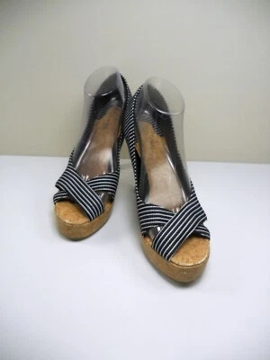 Charles Albert Stiletto  Cork Open Toe Canvas Black and White Size 8.5 Heels - Image 1 of 4