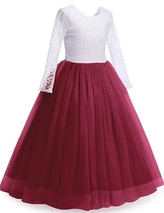 Ibtom Castle Flower Girl 3/4 Sleeve Deep V-Back Tulle Lace Party Dress 4T-5T - Picture 1 of 7
