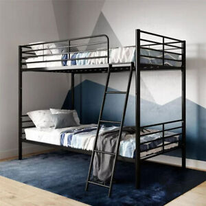Convertible Twin over Twin Metal Bunk Bed, Black