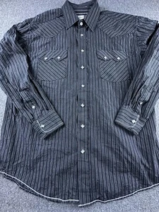 Panhandle Roughstock Hemd Herren Large schwarz gestreift Schimmer Schmuck Perlen Druckknopf - Bild 1 von 12