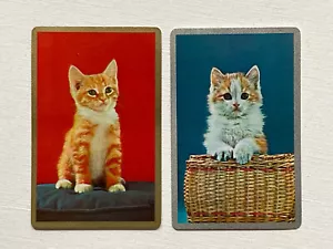 Pair of Cute Yellow Haired Kittens Vintage Swap Playing Cards - JOKERS - Picture 1 of 2