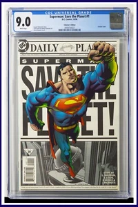 Superman Save The Planet #1 CGC Graded 9.0 DC 1998 Acetate Cover Comic Book. - Picture 1 of 2