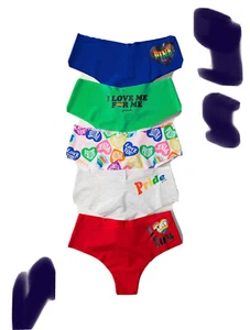 Size S Small - Victoria Secret PINK 5 Pack No-Show Cheekster Panties PRIDE multi - Picture 1 of 4