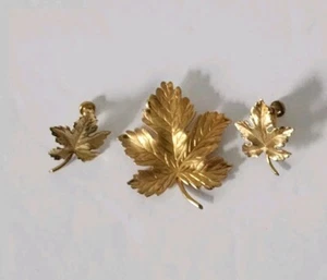 Vtg Carl Art 12k gf Gold Filled Brooch Pin & Earrings Set Maple Leaf - Picture 1 of 14
