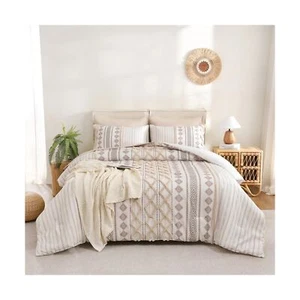 Herside Tufted Boho Comforter Set Bed in A Bag,Shabby Chic Aztec Western Beig... - Picture 1 of 9