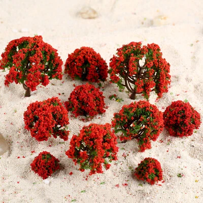 10Pcs Red Flower Trees Model Train Park Landscape Scenery Layout 3cm-8cm Scale - Image 1 of 4