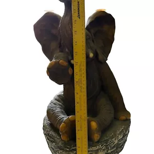 Vintage Crying Elephant Statue Round Glass Top Stand Accent Table Safari READ - Picture 1 of 12