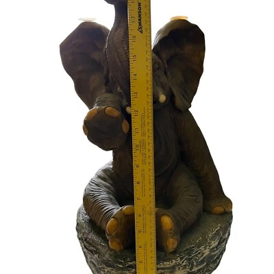 Vintage Crying Elephant Statue Round Glass Top Stand Accent Table Safari READ - Image 1 of 4