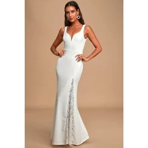 NEW LULU'S Take a Vow White Lace Sleeveless Mermaid Maxi Dress Size M - Picture 1 of 10