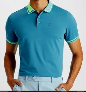 Polo da golf G/Fore G4 bicolore con colletto a costine tecnica piqué nuova con etichette GRANDE $120 - Foto 1 di 11