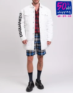 RRP €740 DSQUARED2 Canvas Puffer Jacket IT52 US42 XL Logo Print Button Front - Picture 1 of 8