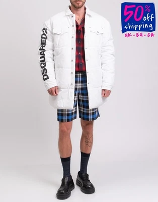 RRP €740 DSQUARED2 Canvas Puffer Jacket IT52 US42 XL Logo Print Button Front - Image 1 of 4