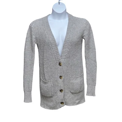 Aerie Cardigan Womens Large Grey Wool Blend Chunky Waffle Knit Boyfriend Sweater - Image 1 of 4