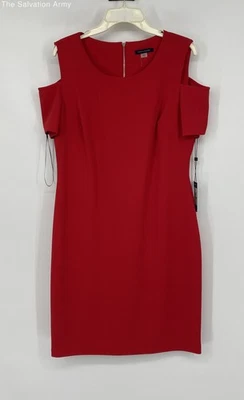 Tommy Hilfiger Mujer Rojo Cuello Redondo Espalda Cremallera Hombro Frío Vaina Vestido Talla 14 Foto 1 de 4