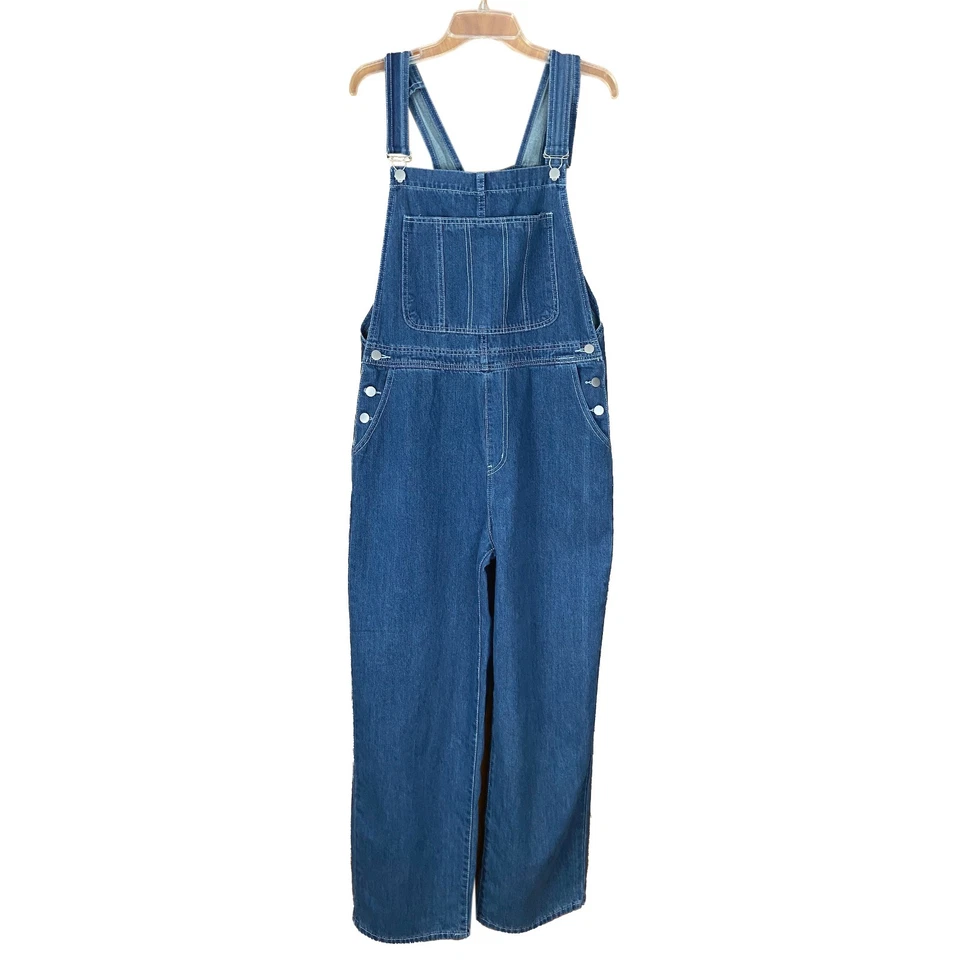 Comma Shop Korea Straight Leg Overalls Size L Blue Cotton Denim Medium Wash NEW - Image 1 of 4