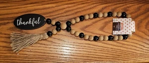 Fall Decorative Wood Bead Garland "thankful" Black Beige NEW 18" - Picture 1 of 6