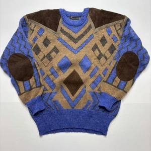 Vintage Saxony Men's Leather/Wool Blend Pullover Sweater Size Medium - Picture 1 of 9