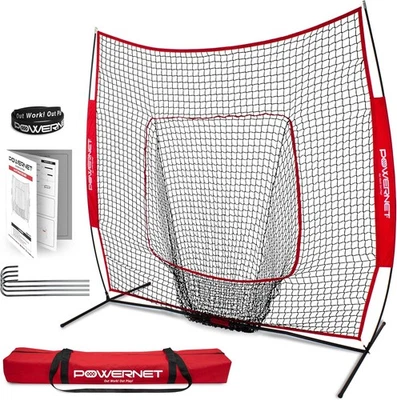 PowerNet Baseball Softball Practice Net 7x7 with Accessories for Red  - Image 1 of 4
