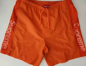 SS20 Supreme Mesh Panel Water Short Large Orange Nylon Shorts Printed Logo Swim - Picture 1 of 12