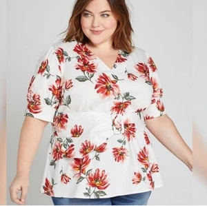 Lane Bryant Blouse Plus Size 28 Floral Print Belted Top Casual Summer Colorful - Picture 1 of 12