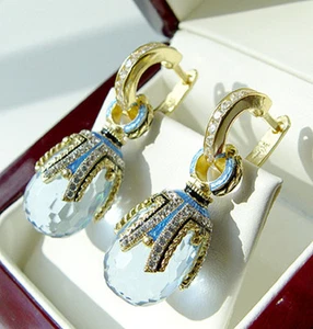 ¡OFERTA! EXCELENTES PENDIENTES TOPACIO AZUL RUSO PLATA ESTERLINA 925 con ESMALTE - Imagen 1 de 3