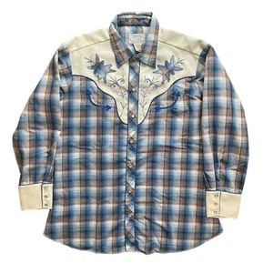 Vintage H Bar C 2XL Mens Plaid Long Tail Pearl Snap California Ranchwear Shirt - Picture 1 of 11