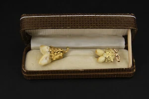 2x Anstecknadel 585 Grandelschmuck Gelbgold Hirschgrandeln Vintage 60er Jahre - Bild 1 von 15