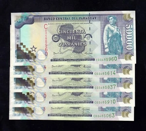 F.C. PARAGUAY , LOTE 5 UNIDADES 50000 GUARANIES 2005 , S/C- ( AUNC ) , P.225A . - Imagen 1 de 2