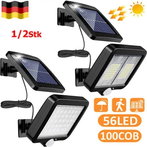 2x LED Solarleuchte mit Bewegungsmelder Außen Lampe Fluter Sensor Strahler Licht - Bild 1 von 12