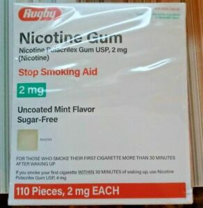 Nicotine Stop Smoking aid Gum Rugby Mint Sugar free 2 Mg  110 Pieces exp 12/24