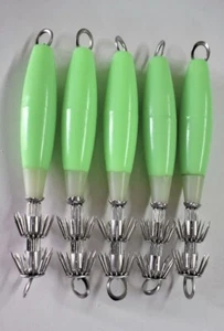 5 Stück 4 Zoll Tintenfisch Vorrichtungen Leuchtender Oktopus Grün Multi-Nadel Angelköder - Bild 1 von 2