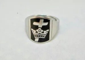 NUEVO Anillo Masónico Caballeros Templarios In Hoc Signo Vinces en Esmalte Negro - Imagen 1 de 5