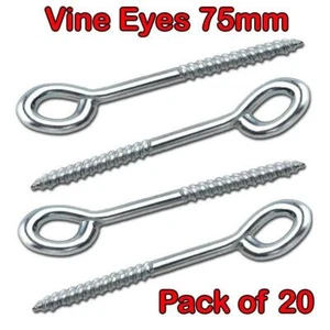 20 x VINE EYES - BRIGHT ZINC PLATED 75mm (3") x 12g BZP SCREW IN PLANTS - Picture 1 of 1