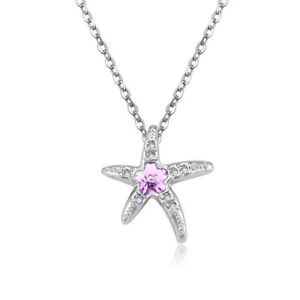Womens Silver purple Crystal Starfish Pendant Chain Charm Necklace Jewelry