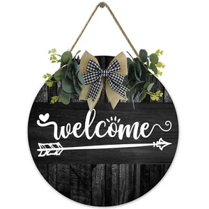 Welcome Sign for Front Door 12"x12" Round Wooden Porch Decor - Picture 1 of 7