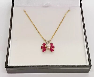 9ct 375 RUBY & PEARL PENDANT c/w YELLOW GOLD NECKLACE 16.25" fine wheat chain  - Image 1 of 4